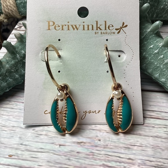 NEW PERIWINKLE BY BARLOW SHELL‎ EARRINGS GOLD AQUA BEACH VACATION - Picture 5 of 5